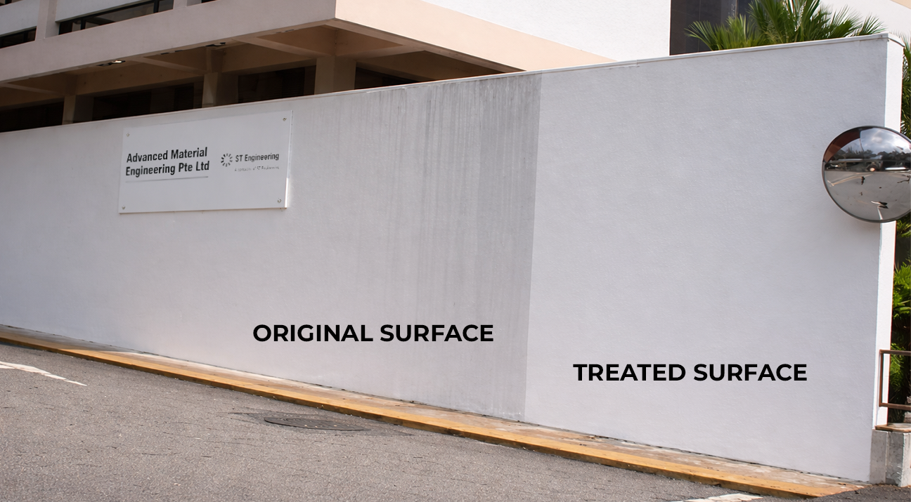 Comparison between original wall and wall treated with photocatalytic coating